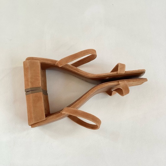 By Far Tanya Tan Neutral Slip On Heel Sandals SZ 7 - Picture 9 of 10
